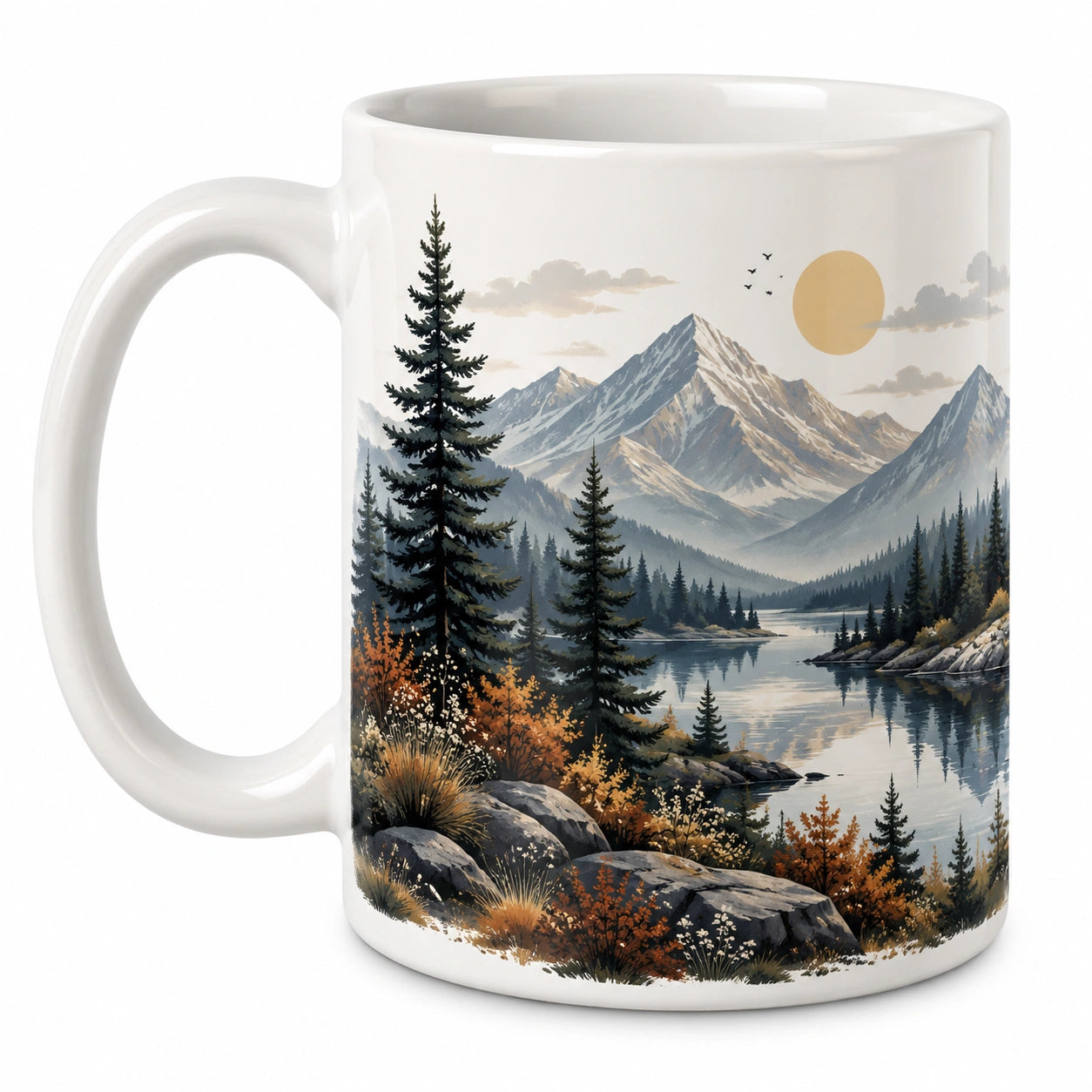 Keramikbecher mit Berglandschaft 330ml, Weiß/Mehrfarbig