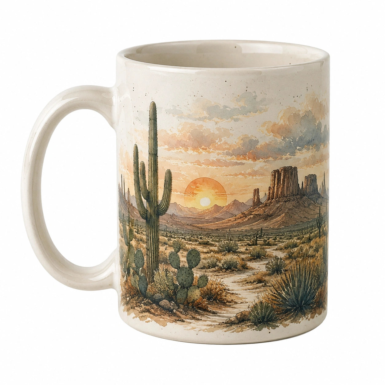 Beige Keramiktasse mit Wüstenlandschaft Motiv 350ml
