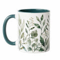 Keramik Kaffeetasse mit Blumenmotiv, grün/weiß, 350ml
