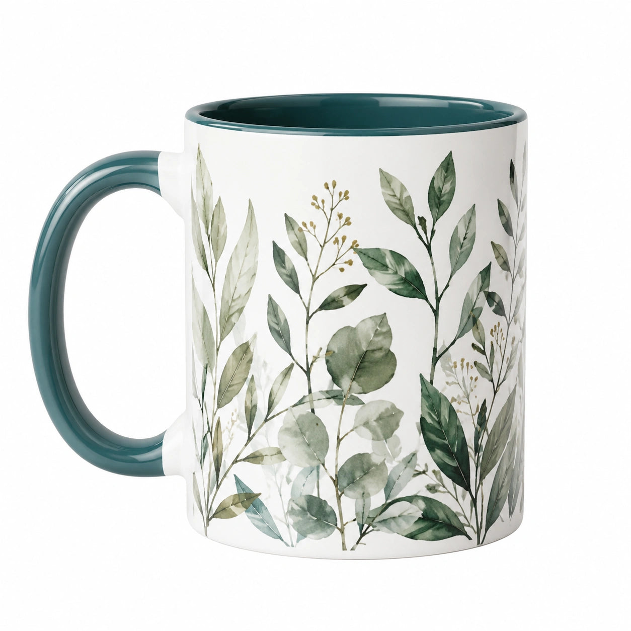 Keramik Kaffeetasse mit Blumenmotiv, grün/weiß, 350ml