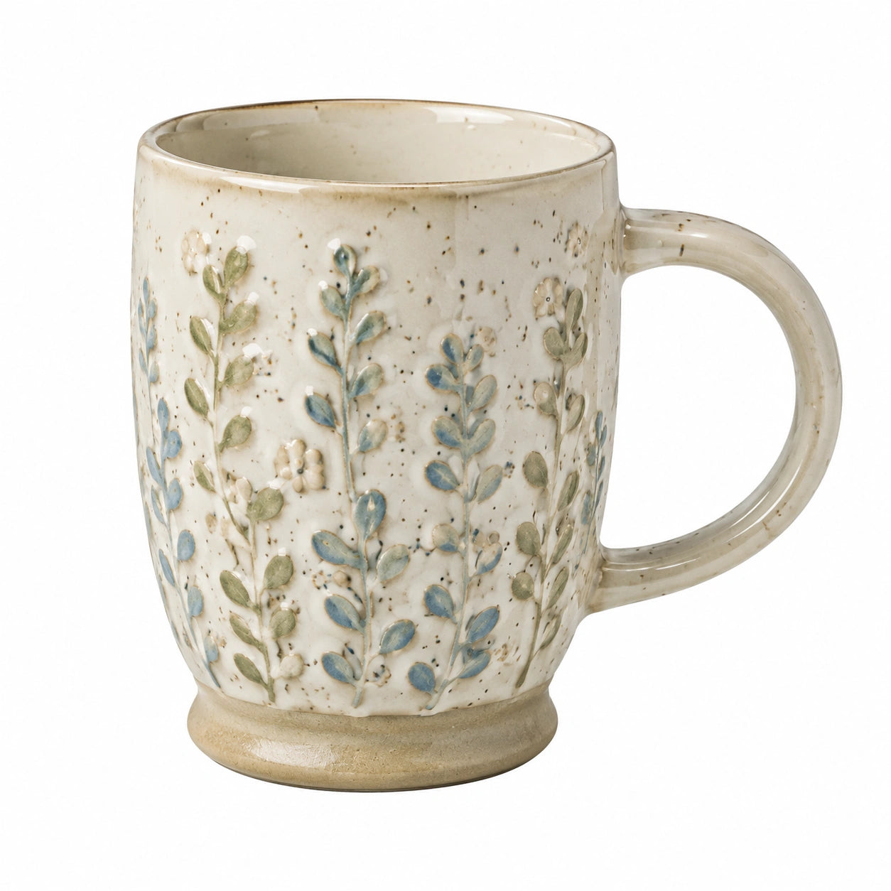 Keramiktasse mit Blumenmuster 350ml, Creme/Grün/Blau