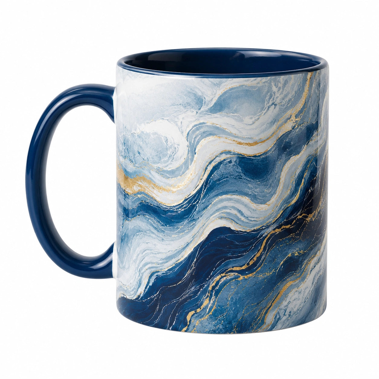 Elegante 350ml Kaffeetasse im Blau-Gold Marmor-Design