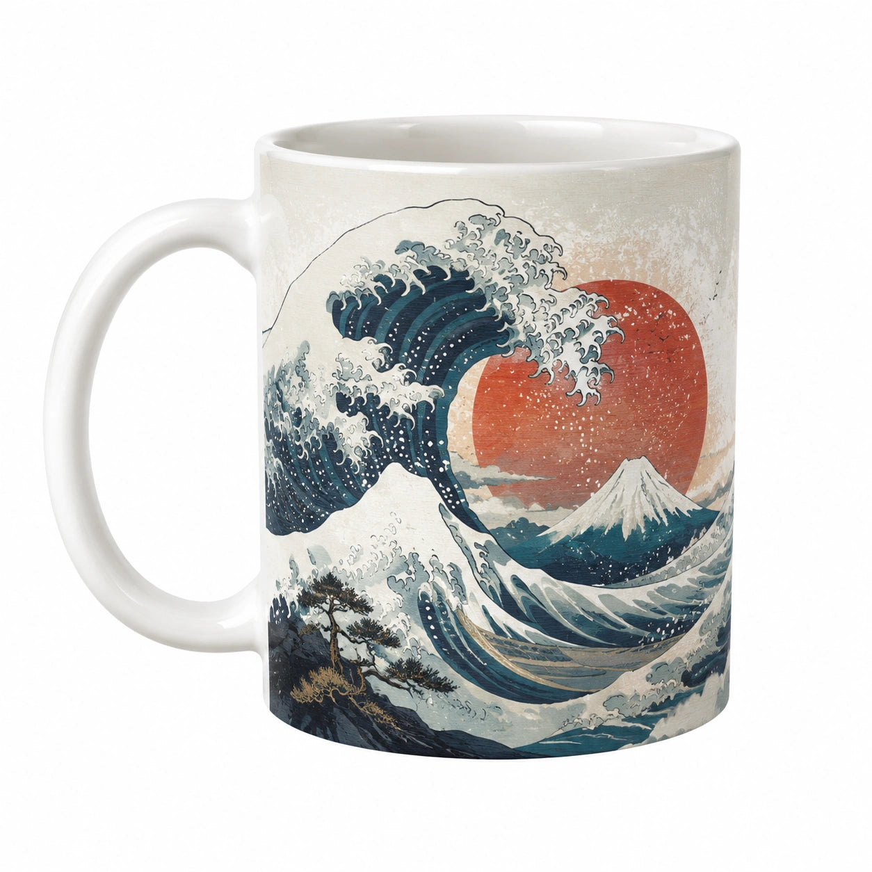 Keramikbecher mit Wellenmotiv im Hokusai-Stil 350ml