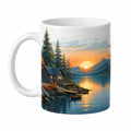 Weiße Keramiktasse mit Landschaftsmotiv 300 ml