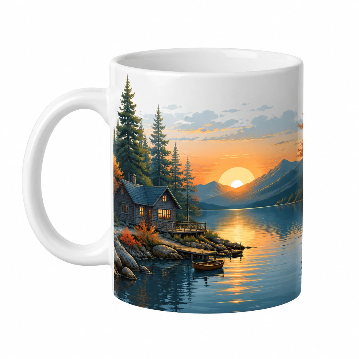 Weiße Keramiktasse mit Landschaftsmotiv 300 ml