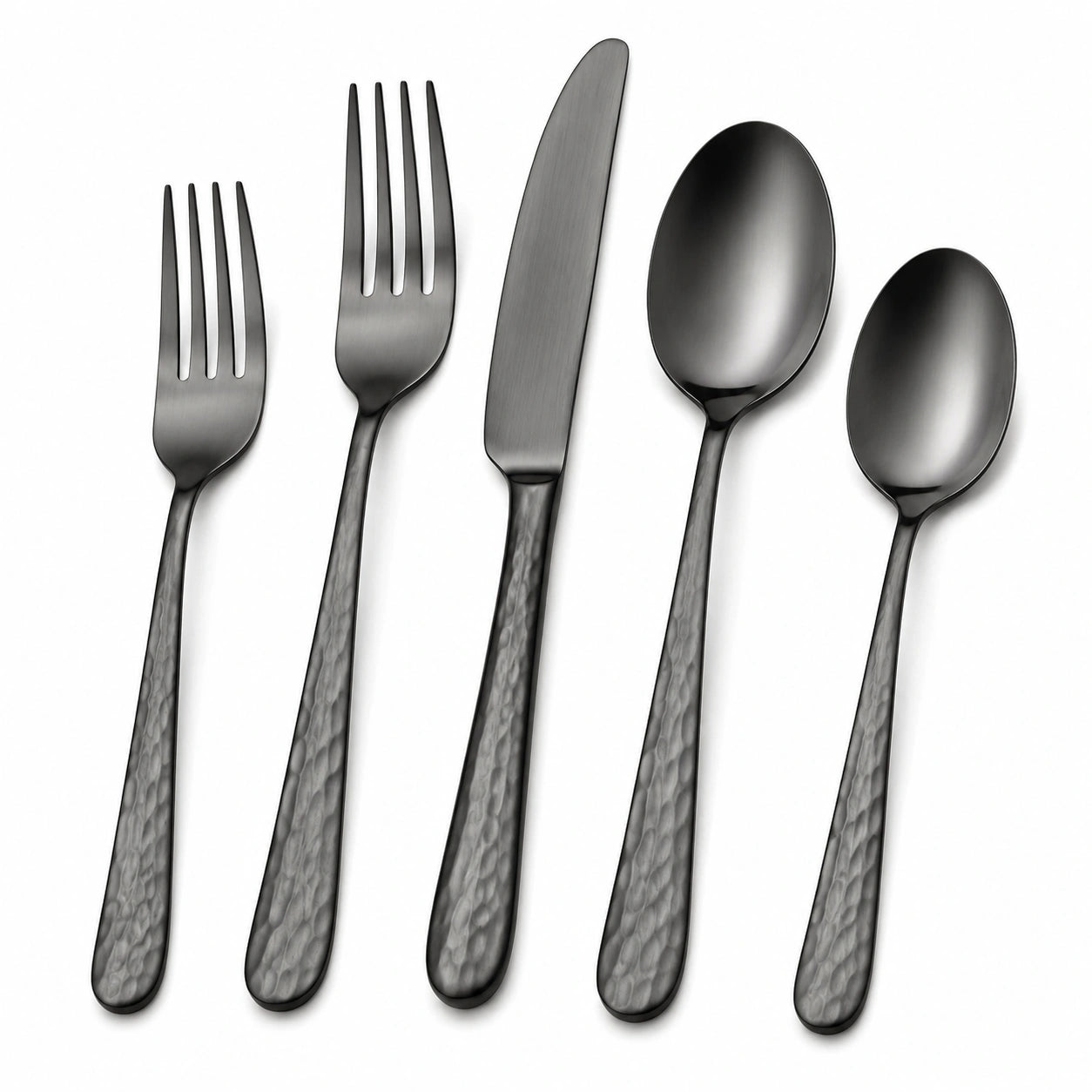 Elegantes Dunkelgraues Besteckset mit Hammerschlag-Finish