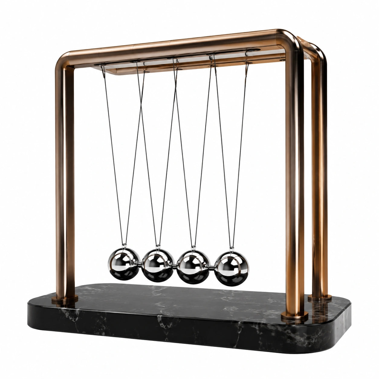 Newton Pendel Kugelspiel mit Marmor Basis, Bronze/Silber/Schwarz