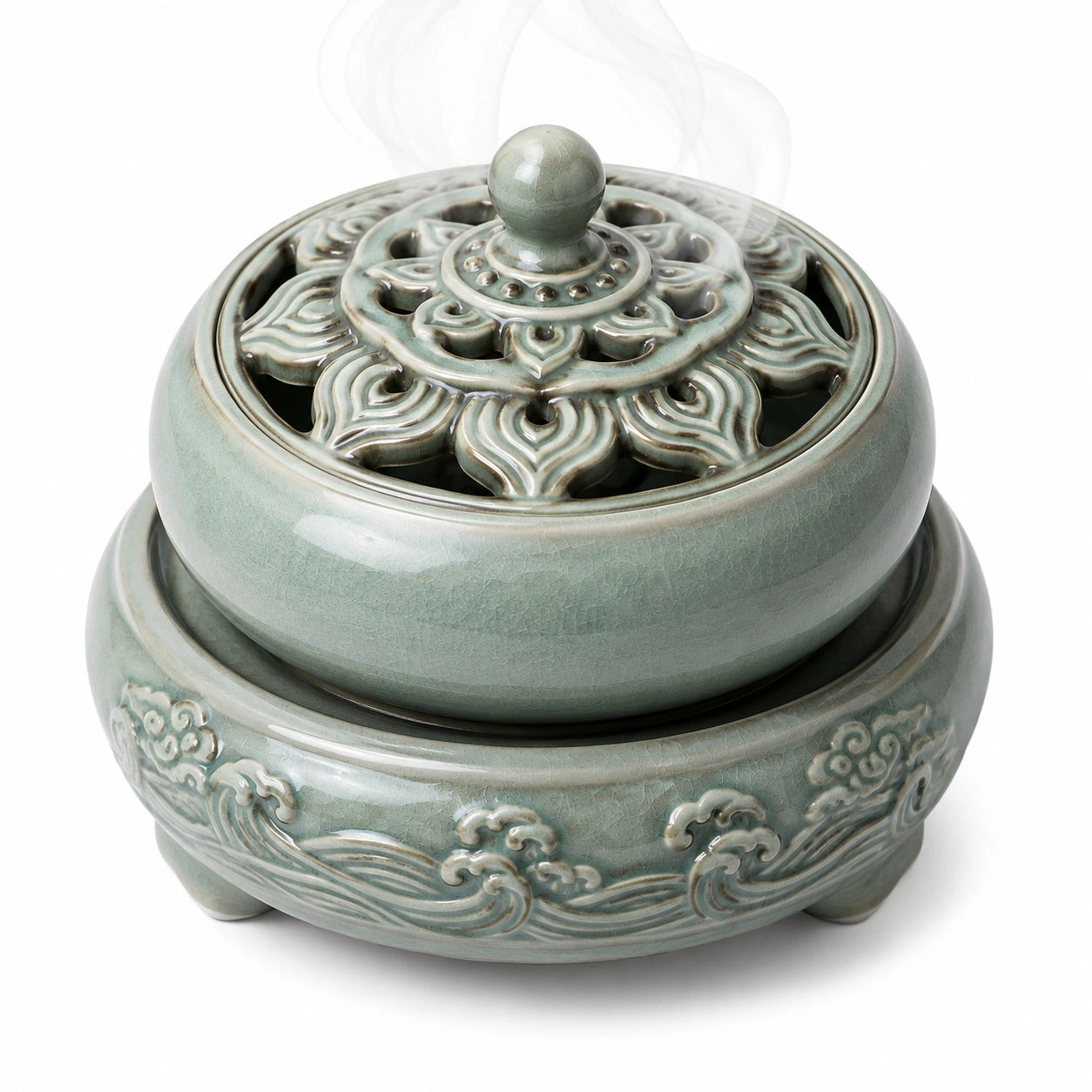 Keramik Räuchergefäß mit Abnehmbarem Deckel, Grün, 12cm