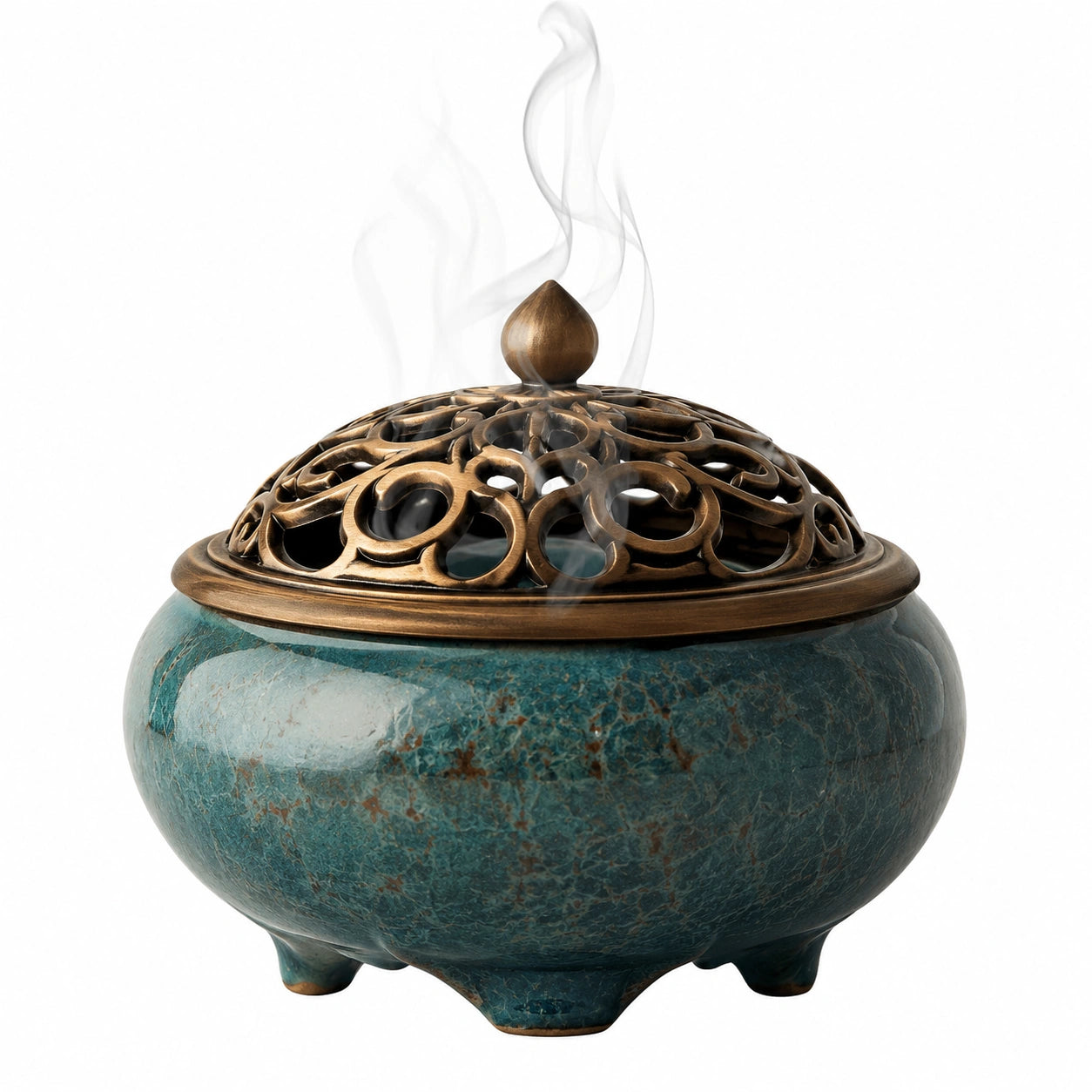 Räuchergefäß Blau/Bronze mit kunstvollem Deckel