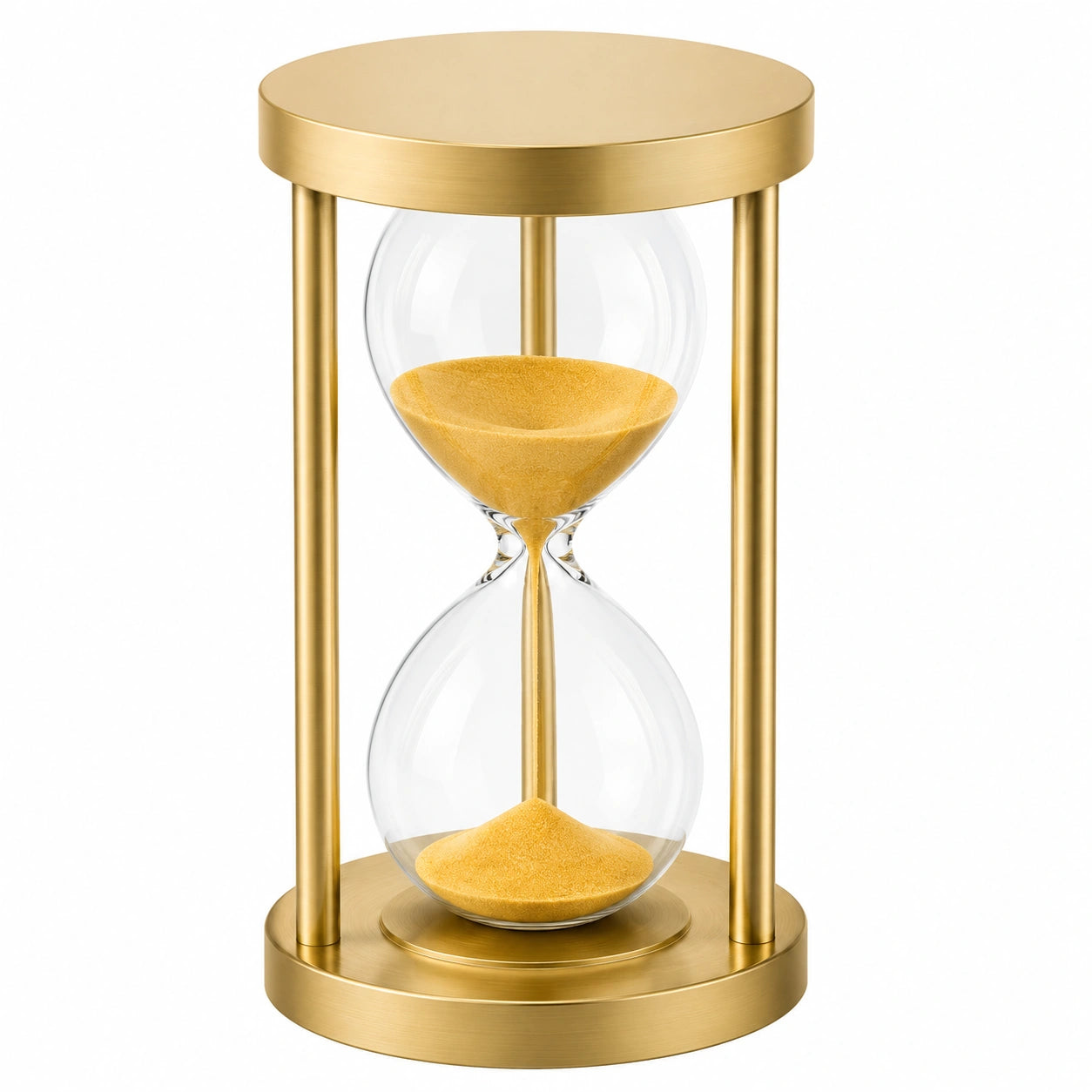 Elegante Sanduhr mit Metallgestell und Glaszylinder in Gold