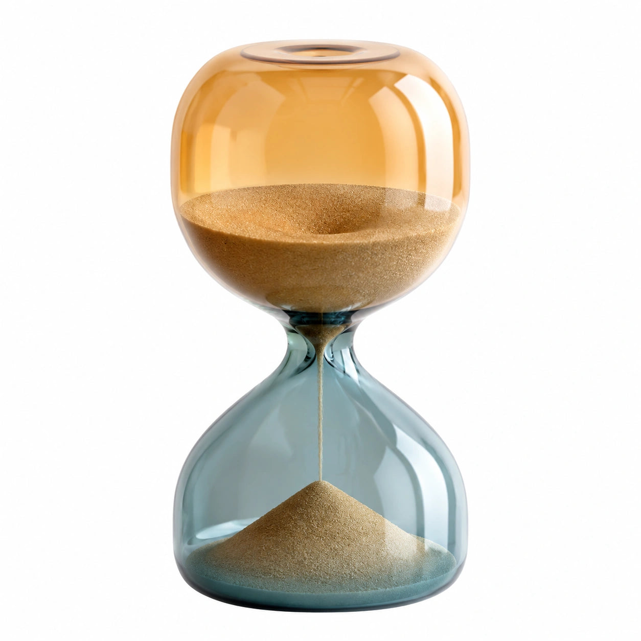 Moderne Sanduhr aus Bicolor-Glas, Bernstein/Türkis