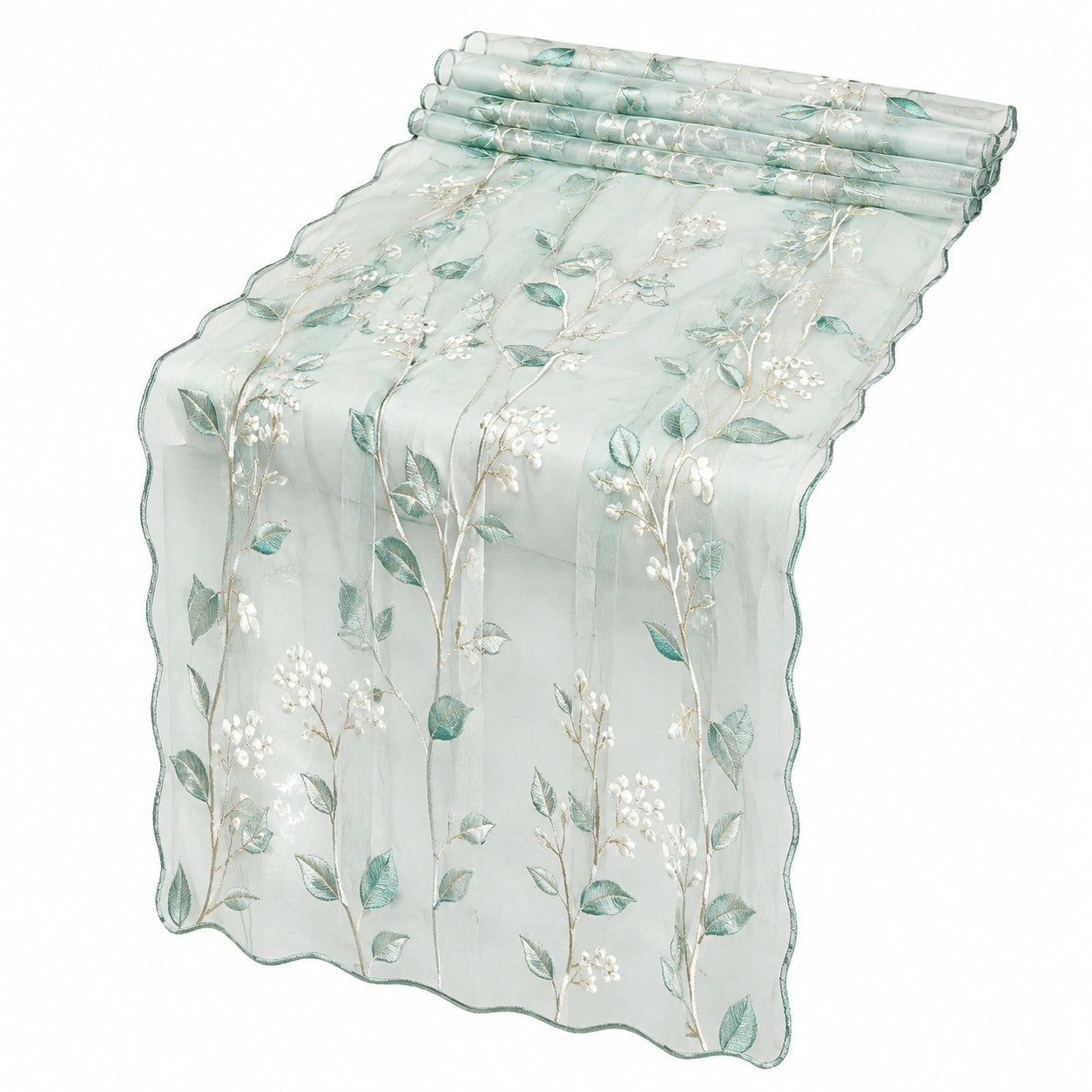 Organza Tischläufer mit Blumenstickerei in Mintgrün