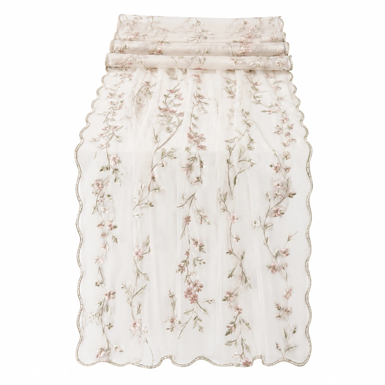 Bestickter Tischläufer mit Blütenmuster in Creme-Rosa